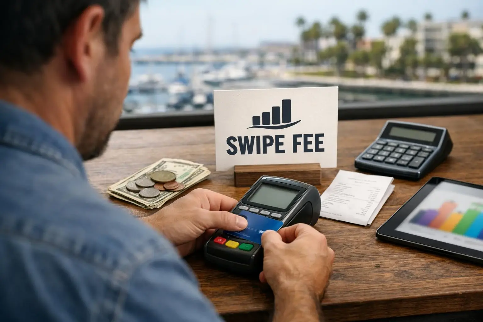 How Swipe Fee applies to Credit Card Processing services in Long Beach, United States—practical illustration